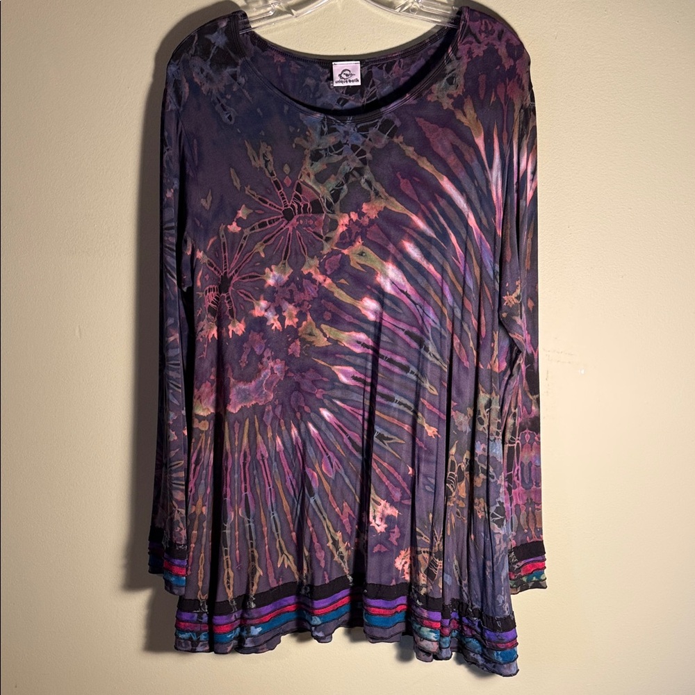 Women's Grey & Pink Tie-Dye Long Sleeve Top
